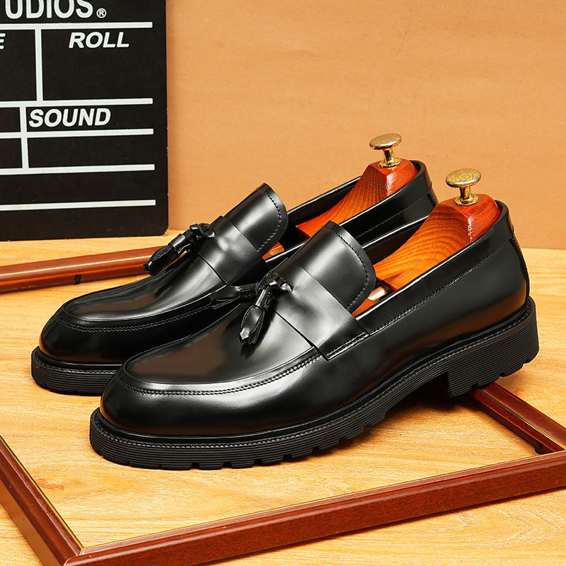 Men's Glossy Round Toe Chunky Sole Tassel Loafers