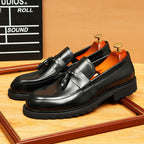 Men's Glossy Round Toe Chunky Sole Tassel Loafers
