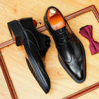 Mens Derby Dress Shoes: Stylish Brogue Wingtip for Wedding & Business