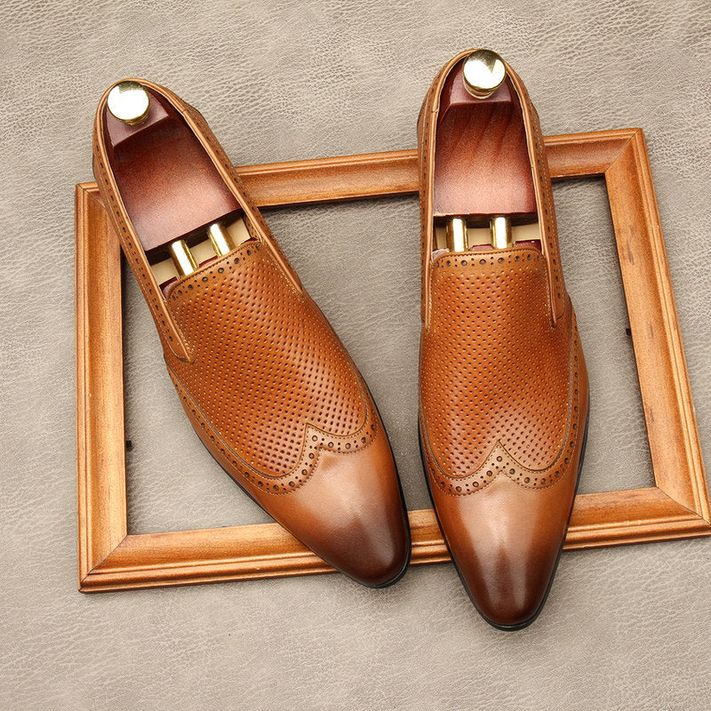 Chaussures habillées pour homme en cuir gaufré, à enfiler - Style britannique, bout pointu, tenue de ville formelle