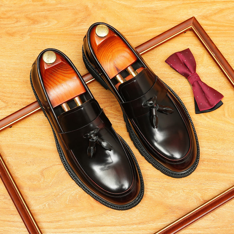 Men's High-Gloss Tassel Platform Leather Loafers