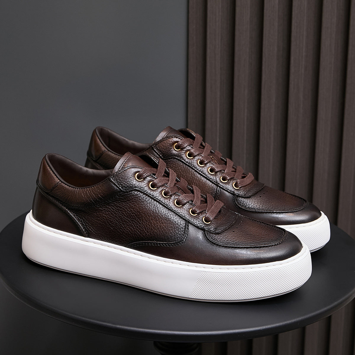 Men's Premium Patina Leather Dress Casual Sneakers