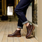 Men's Leather Wingtip Brogue Back-Zip Ankle Dress Boots