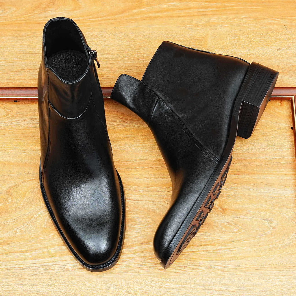 Men's Pointed Toe Leather Side-Zip Ankle Dress Boots