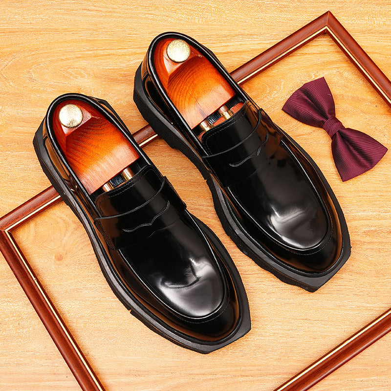 Men's Polished Pointed Toe Chunky Sole Leather Loafers