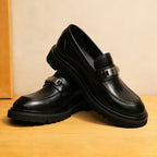 Men's Vintage Round Toe Platform Leather Dress Loafers