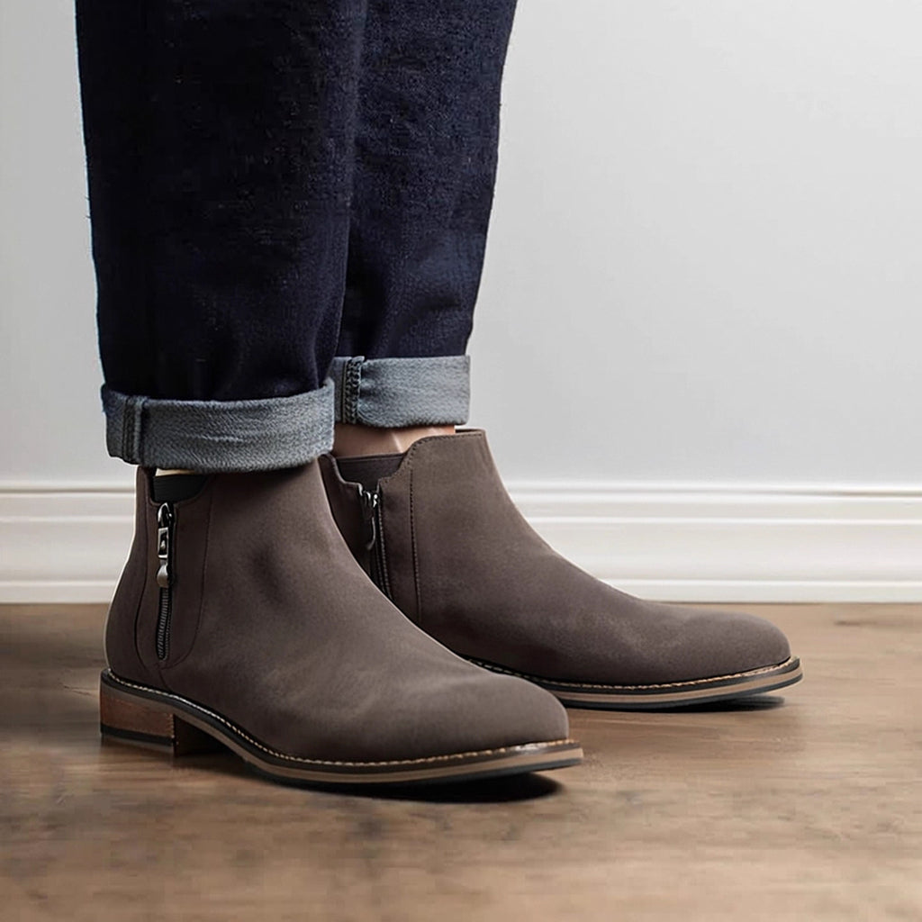 Men's Suede Plain Toe Side-Zip Chelsea Ankle Boots