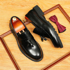 Men's Glossy Round Toe Chunky Sole Tassel Loafers