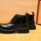 Men's Brogue Decorative Lace-Up Thick Sole Zip Boots