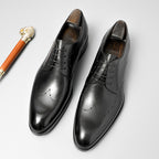 Men's Hand-Burnished Leather Wingtip Brogue Derby Shoes