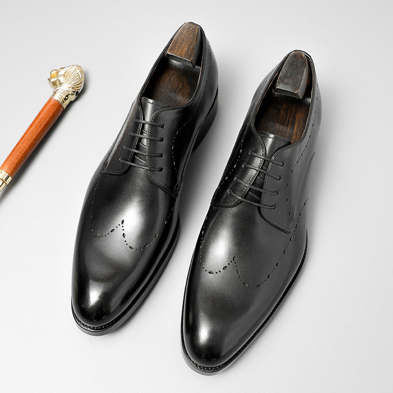 Men's Hand-Burnished Leather Wingtip Brogue Derby Shoes
