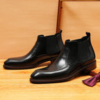 Men's Pointed Toe Leather Chelsea Dress Boots
