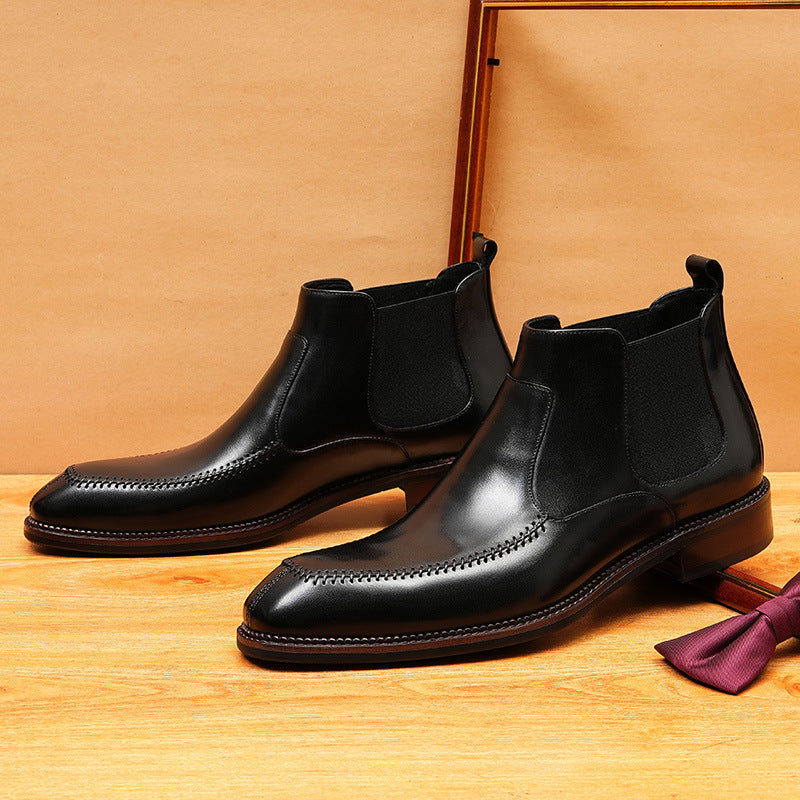 Men's Pointed Toe Leather Chelsea Dress Boots