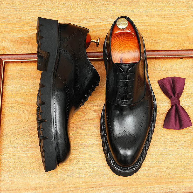 Black Thick Sole Brogue Oxford Dress Shoes for Men's Formal Wear