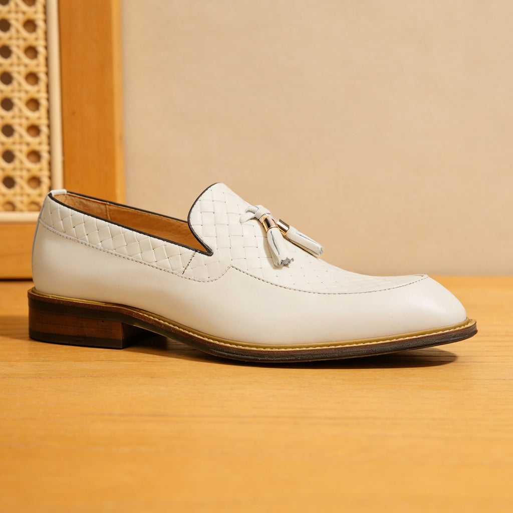 Men's Woven-Pattern Leather Tassel Wedding Dress Loafers