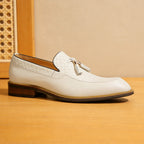 Men's Woven-Pattern Leather Tassel Wedding Dress Loafers