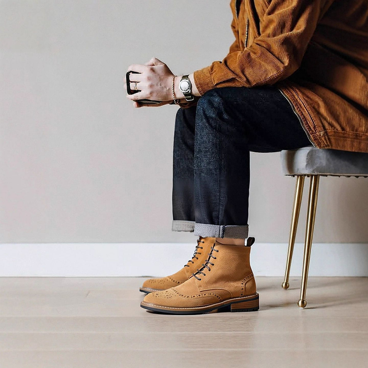Men's Suede Wingtip Brogue Lace-Up Ankle Dress Boots