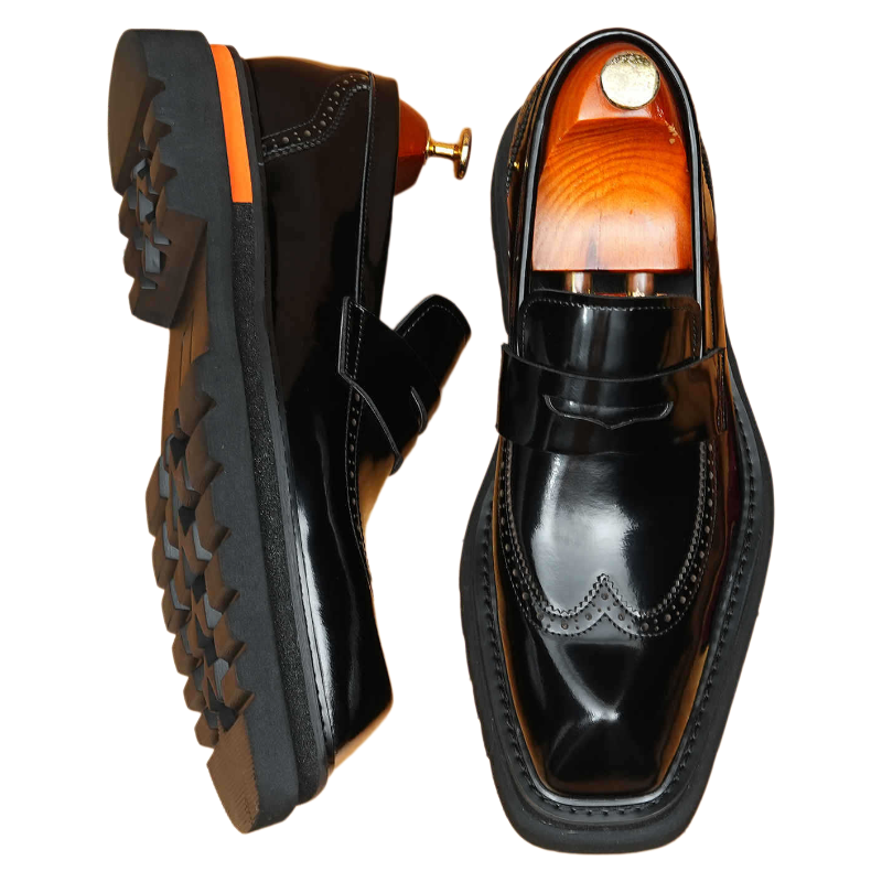 Men's Platform Brogue Leather Slip-On Dress Loafers