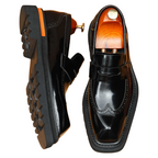 Men's Platform Brogue Leather Slip-On Dress Loafers