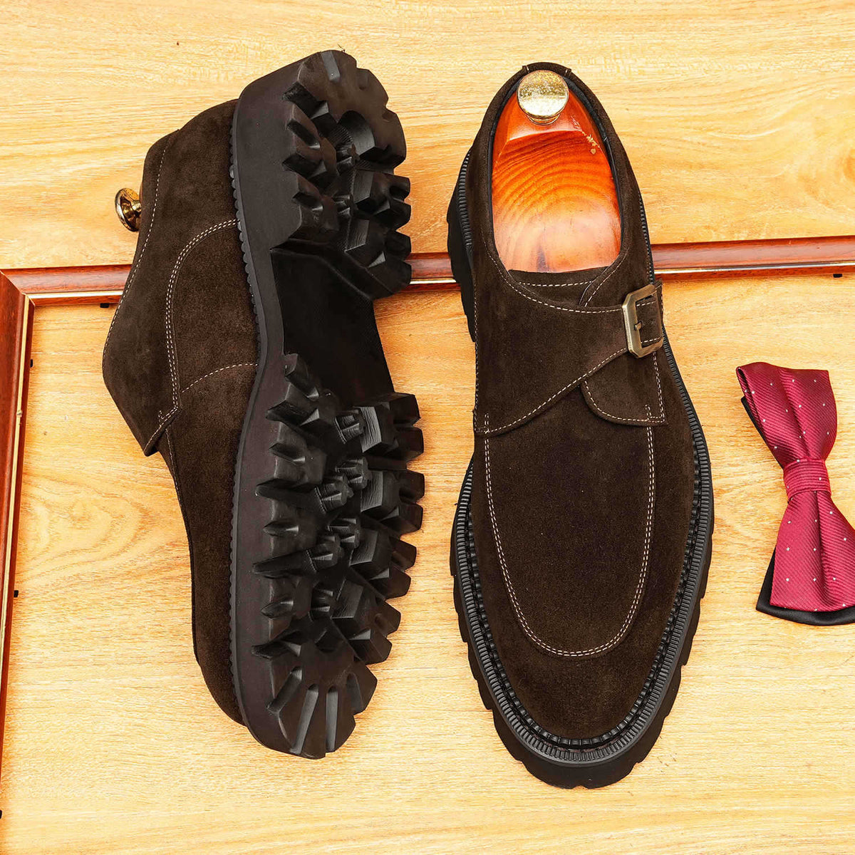 Men's Pointed Toe Suede Single Monk Strap Formal Shoes