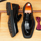 Men's Platform Brogue Leather Slip-On Dress Loafers