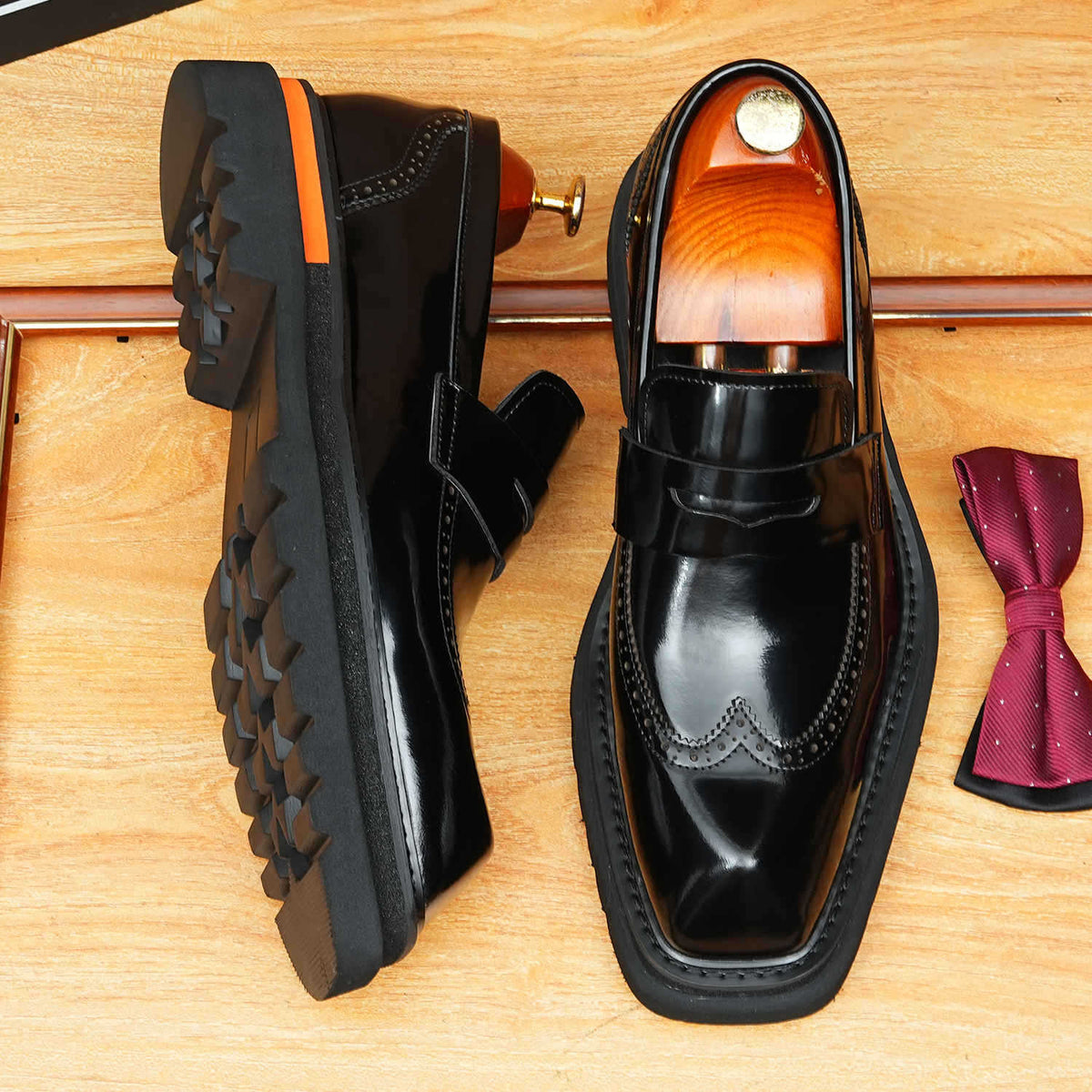 Men's Platform Brogue Leather Slip-On Dress Loafers
