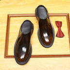 Men's Burnished Round Toe Chunky Sole Mule Loafers