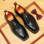 Men's Square Toe Zipper Chunky Sole Leather Loafers