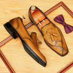 Men's Engraved-Style Leather Tassel Dress Loafers