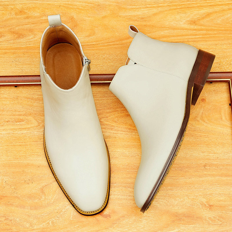 Men's Plain Wingtip Leather Side-Zip Dress Boots