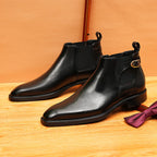 Men's Pointed Toe Buckle Leather Slip-On Chelsea Boots