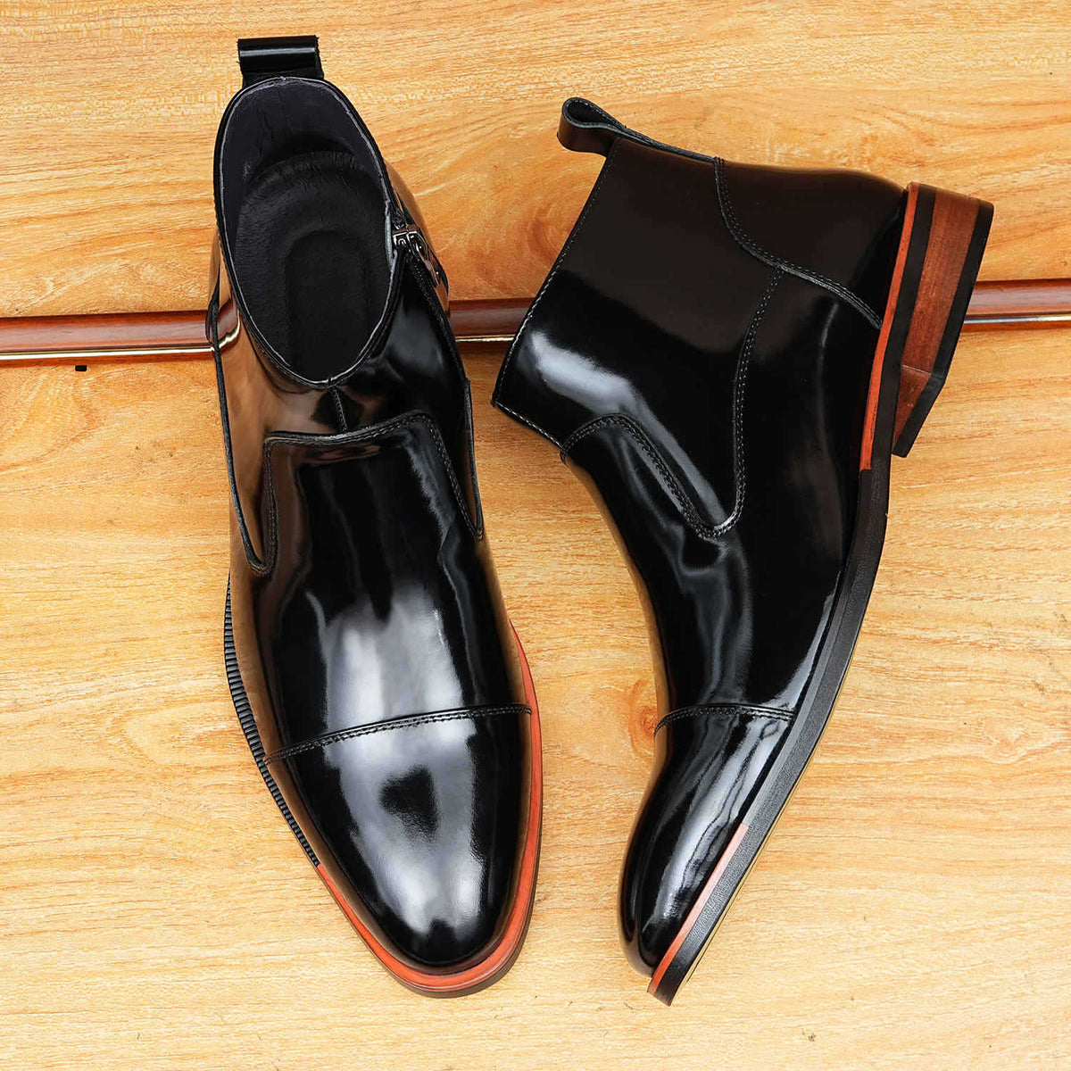Men's Sleek Pointed Cap Toe Leather Zip Dress Boots