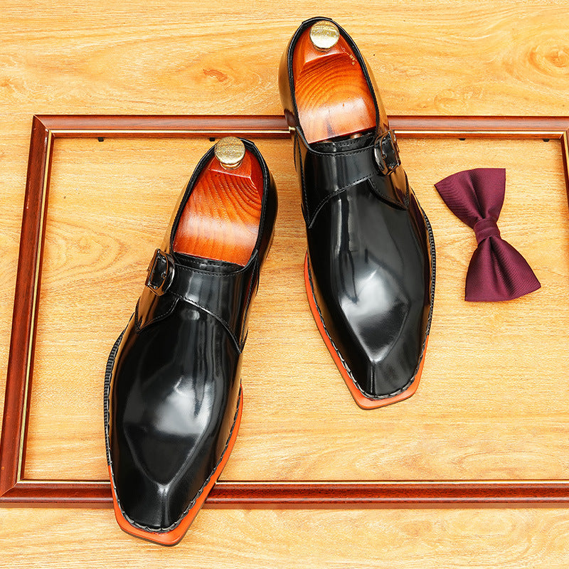 Men's Crossover Single Monk Strap Leather Formal Shoes