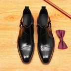 Men's Cap Toe Buckle Leather Side-Zip Dress Boots