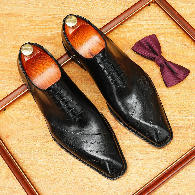 Black Textured Patchwork Men's Oxford Dress Shoes with Mixed Leather