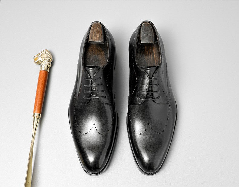 Men's Hand-Burnished Leather Wingtip Brogue Derby Shoes