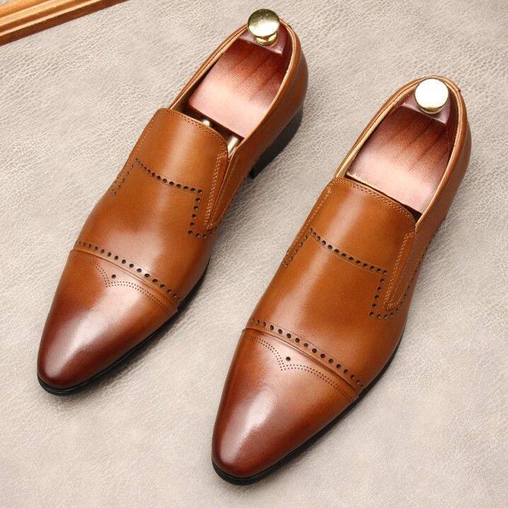 Men's Stitched Cap Toe Pointed Dress Loafers