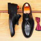 Men's Burnished Brogue Tassel Round Toe Leather Loafers