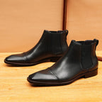 Men's Fashion Cap Toe Slip-On Leather Chelsea Boots