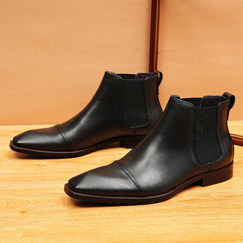 Men's Fashion Cap Toe Slip-On Leather Chelsea Boots
