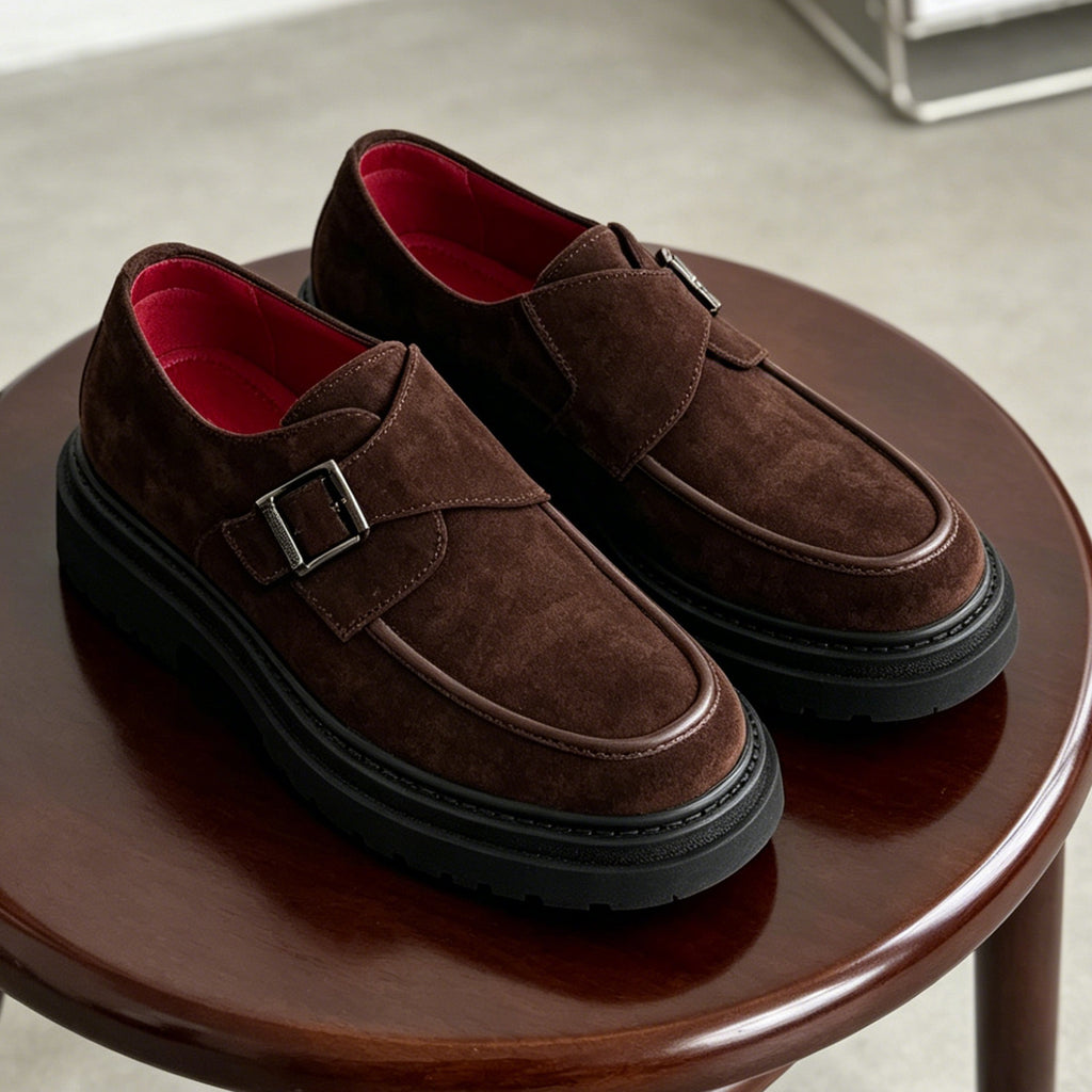 Men's Round Toe Suede Single Monk Strap Formal Shoes