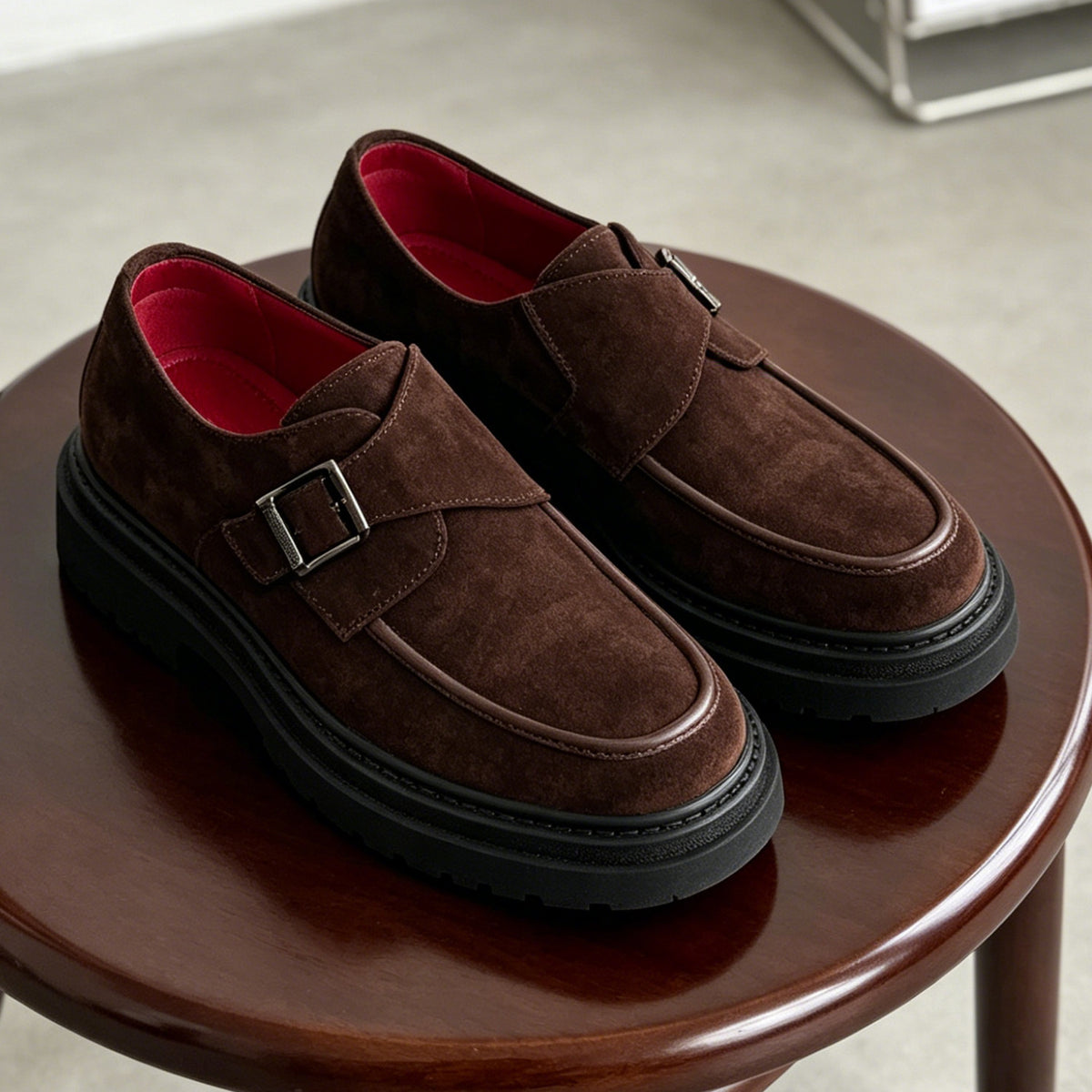 Men's Round Toe Suede Single Monk Strap Formal Shoes