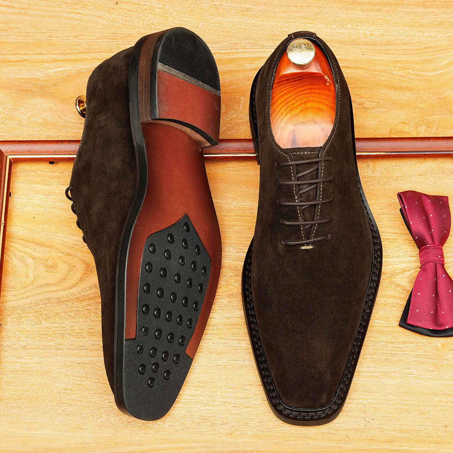 Dark Brown Suede Oxford Men's Dress Shoes for Weddings