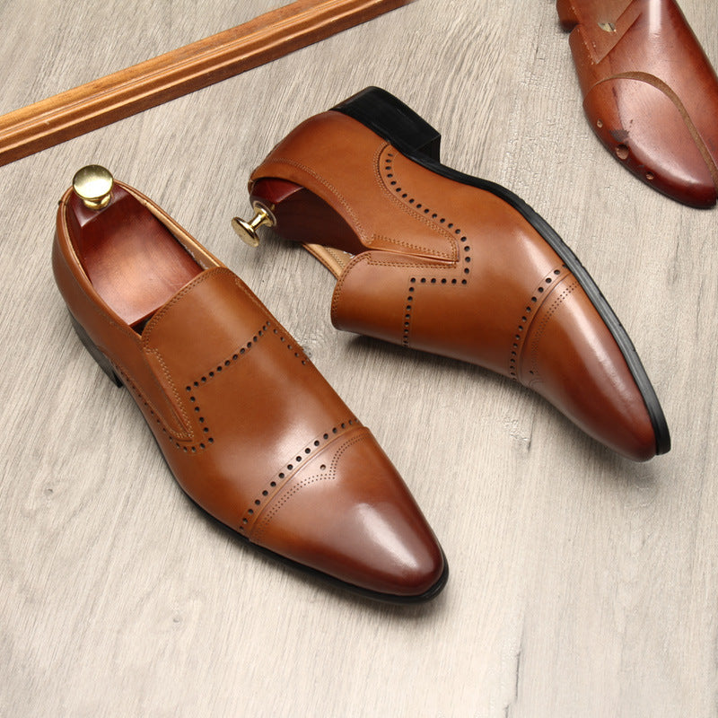 Men's Stitched Cap Toe Pointed Dress Loafers