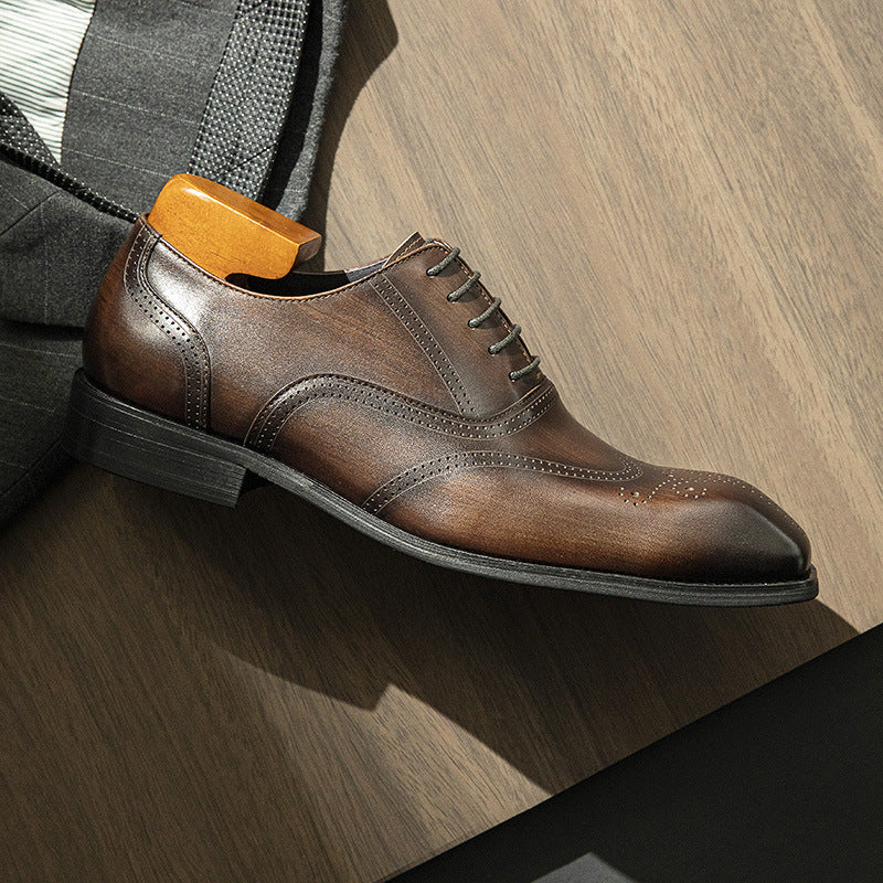 Men's Leather Brogue Wingtip Oxford Shoes - Handcrafted Lace-Up Dress Shoes