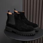 Round Plain Toe Suede Lug Chelsea Boots for Men