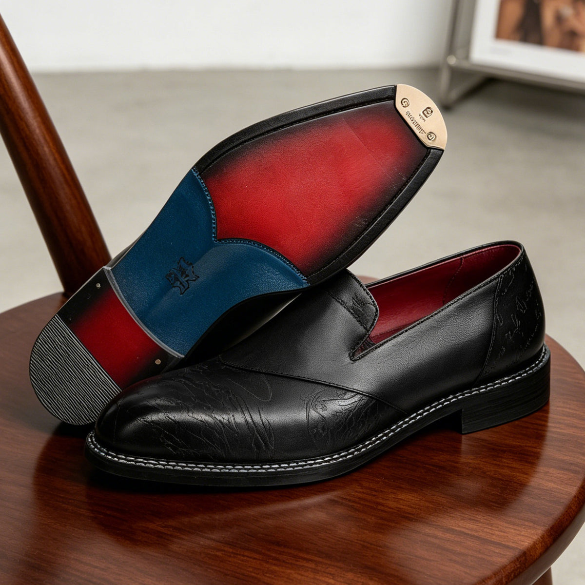 Men's Engraved-Style Leather Slip-On Dress Loafers
