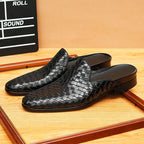 Men's Woven Leather Closed-Toe Mule Loafers