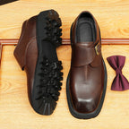 Men's Smooth Square Toe Single Monk Strap Leather Shoes