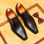 Men's Black Dark Brown Pointed Toe Single Monk Leather Shoes